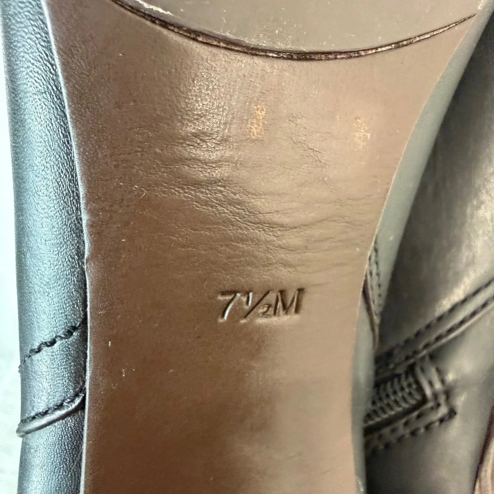 Tory Burch Bristol Black Leather Zip Ankle Boots High Heels Gold Logo 7.5 Bootie